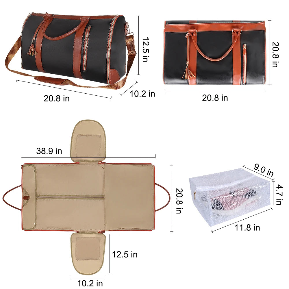 Geestock 2IN 1 Garment Duffel Bag for Travel Folding Suit Storage Bag Waterproof PU Travel Tote Bags Large Capacity Weekend Bag