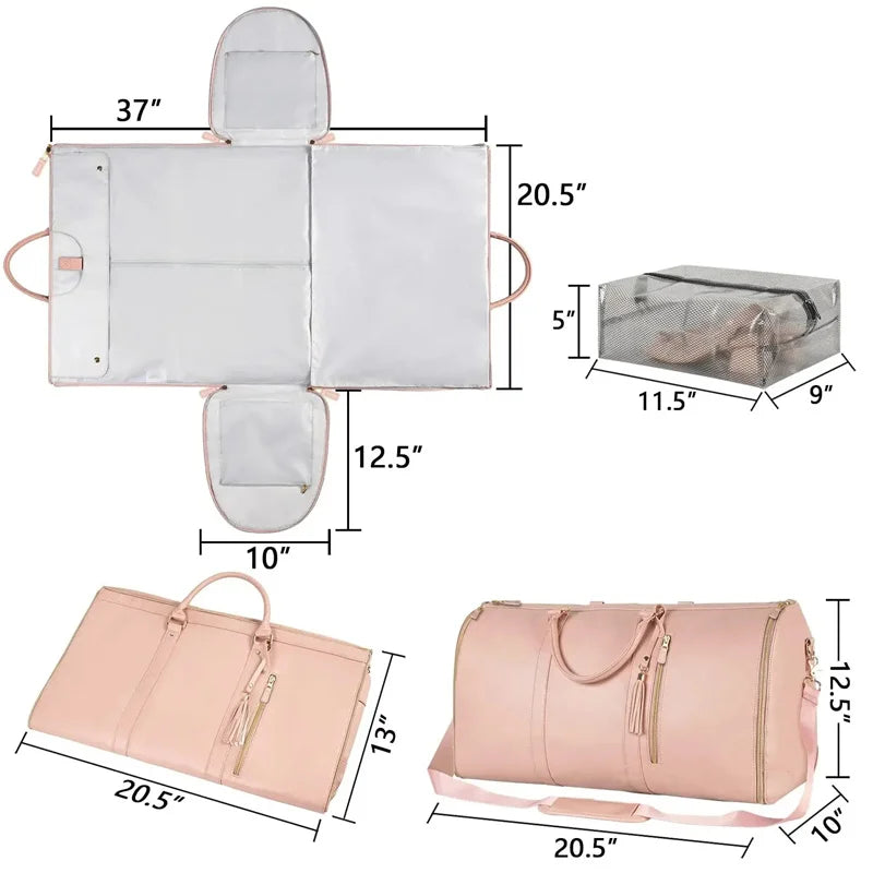 Foldable Women'S Travel Convenient Carry-On Clothing Bag Large PU Leather Duffel Bag Women'S Business Folding Travel Bag for Man