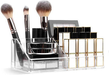 Acrylic Lipstick and Makeup Brush Organizer with 16 Slots