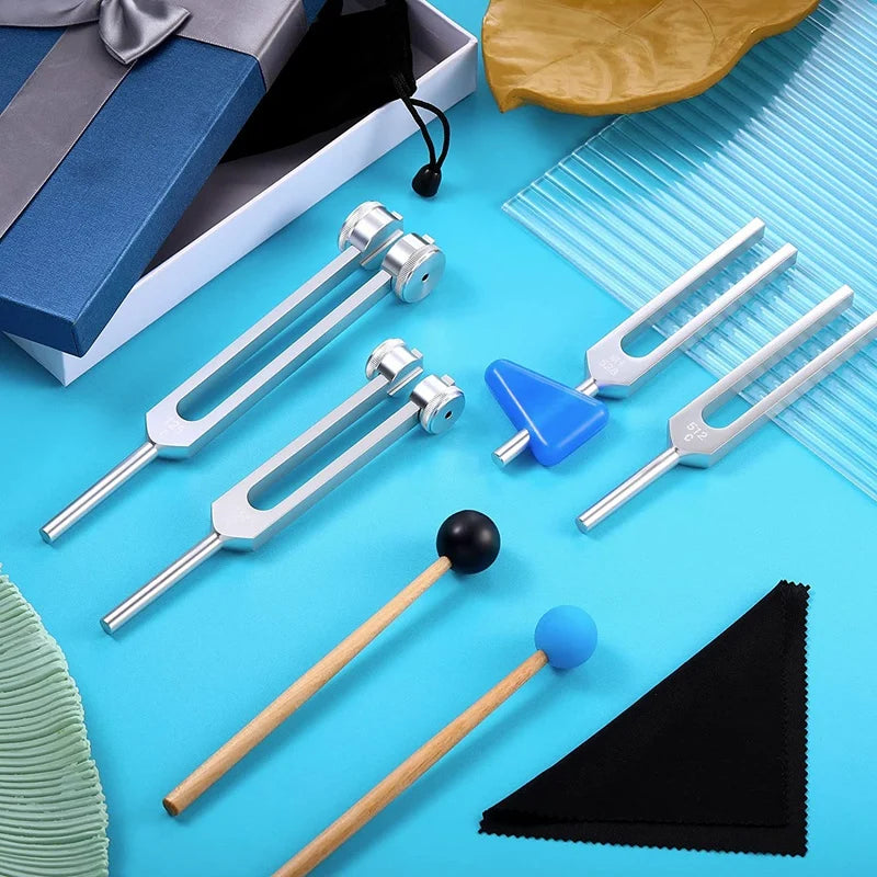 1/4 Pack Tuning Fork Set(128 Hz,256 Hz,512 Hz,528 Hz)With Tuning Fork Hammer for Sound Healing Sound Vibration Tools