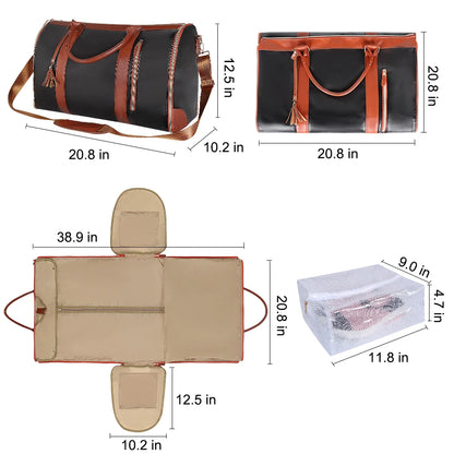 Geestock 2IN 1 Garment Duffel Bag for Travel Folding Suit Storage Bag Waterproof PU Travel Tote Bags Large Capacity Weekend Bag
